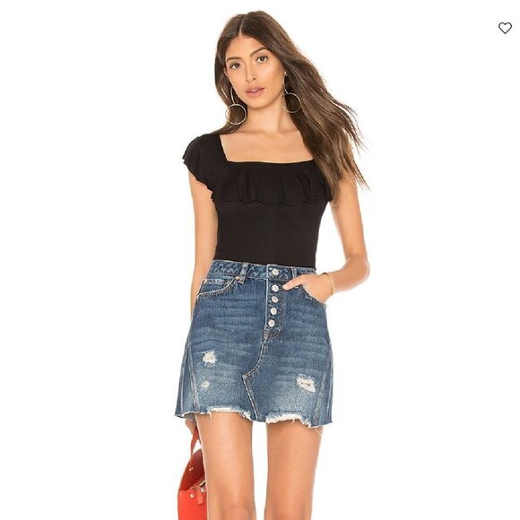 FREE People We the Free From Revolve Button Up Distressed Jean Skirt Size 26 - Picture 1 of 8